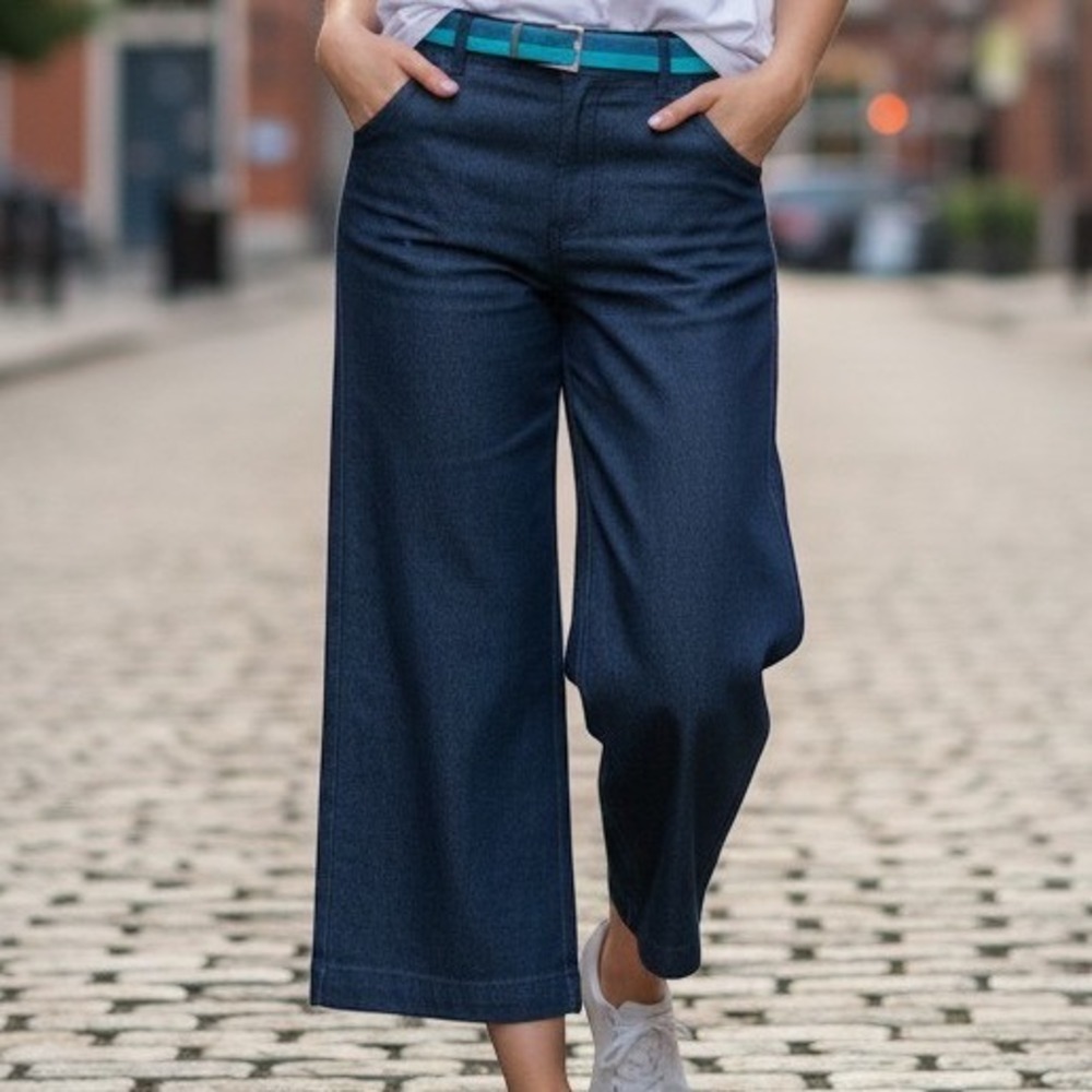 Cynthia Rowley Womens Dark Wash Wide Leg Denim Culottes Lamb Belt Size 6